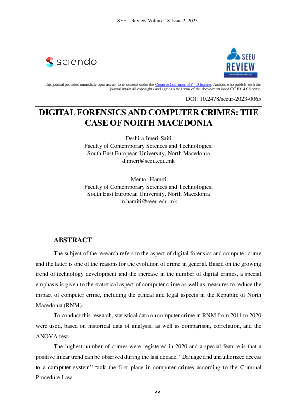 (PDF) Digital Forensics and Computer Crimes: The Case of North Macedonia