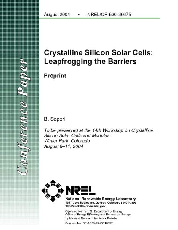 (PDF) Crystalline Silicon Solar Cells: Leapfrogging the Barriers; Preprint