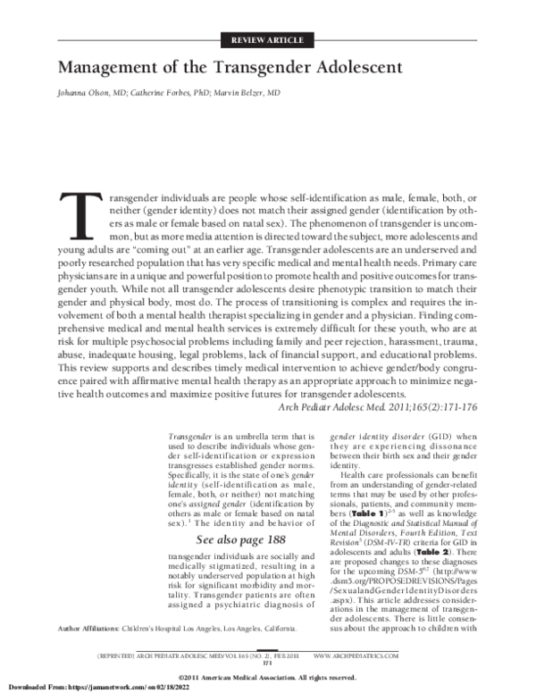 (PDF) Management of the Transgender Adolescent