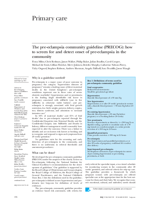 (PDF) The pre-eclampsia community guideline (PRECOG): how to screen for ...