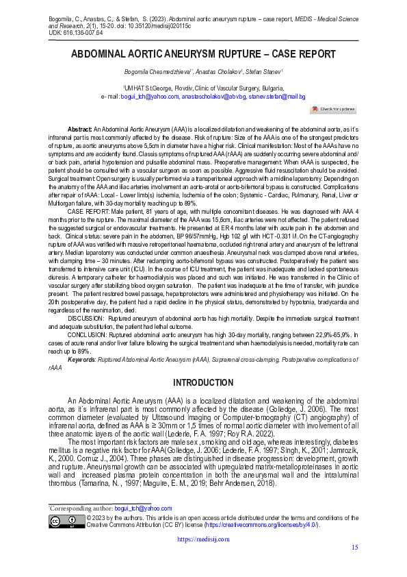 (PDF) Abdominal Aortic Aneurysm Rupture – Case Report