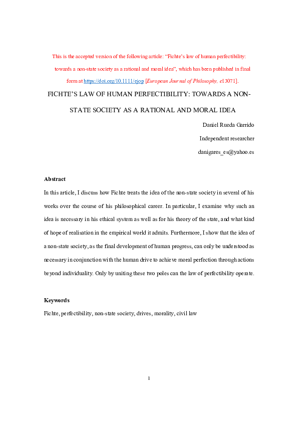 (PDF) FICHTE'S LAW OF HUMAN PERFECTIBILITY: TOWARDS A NON-STATE SOCIETY ...
