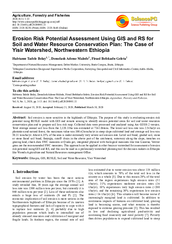 (PDF) Erosion Risk Potential Assessment Using GIS and RS for Soil and ...