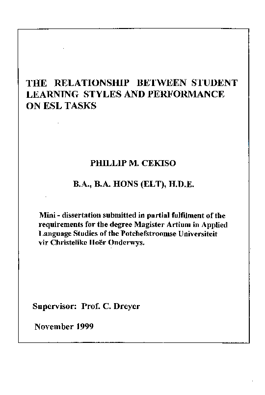 (PDF) The Nature of the Relationship between Student Learning Styles ...