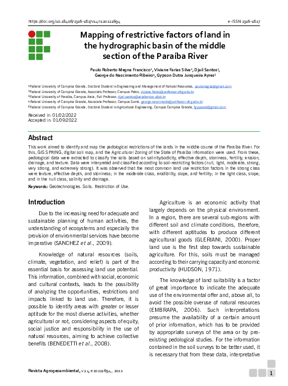 (PDF) Mapping of restrictive factors of land in the hydrographic basin ...