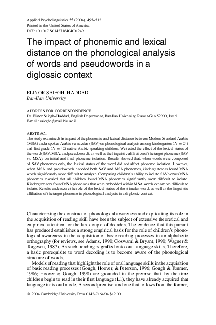(PDF) The impact of phonemic and lexical distance on the phonological ...