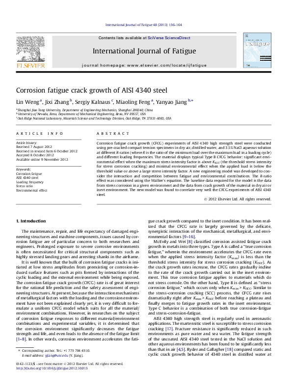 (PDF) Corrosion fatigue crack growth of AISI 4340 steel