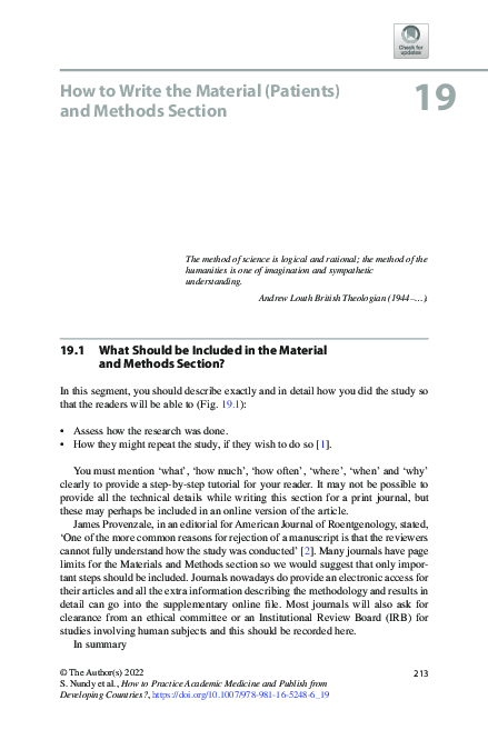 (PDF) How to Write the Material (Patients) and Methods Section