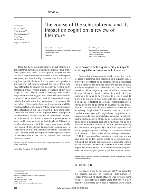 (PDF) The course of the schizophrenia and its impact on cognition: a ...