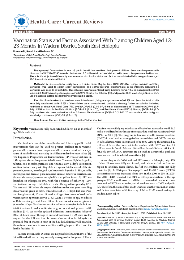 (PDF) Vaccination Status and Factors Associated With It among Children ...