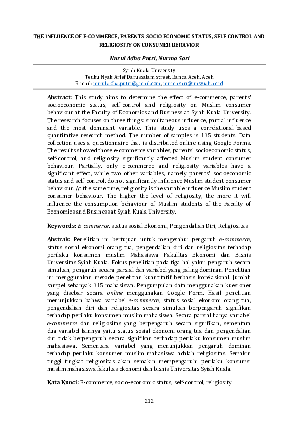 (PDF) The Influence of E-Commerce, Parents Socio Economic Status, Self ...
