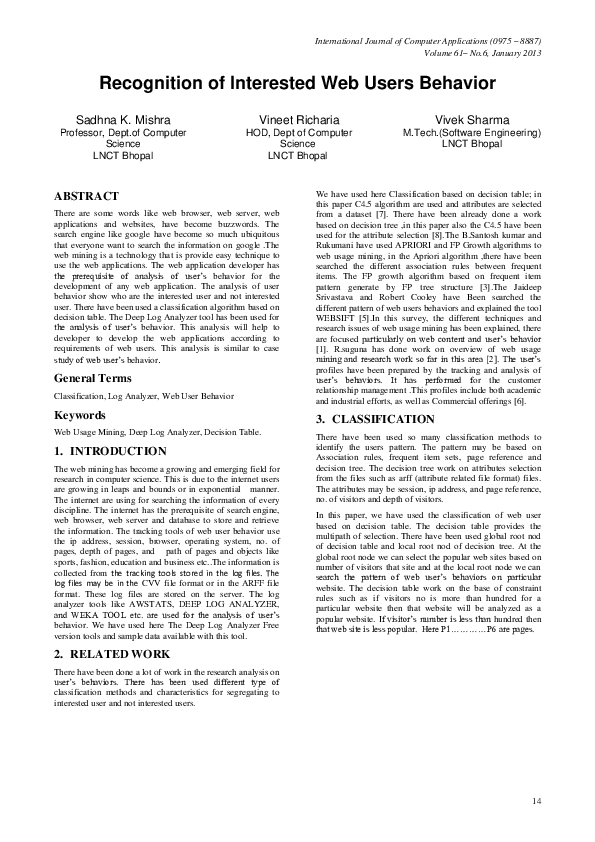 (PDF) Recognition of Interested Web Users Behavior
