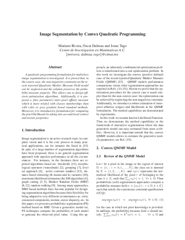 (PDF) Image segmentation by convex quadratic programming