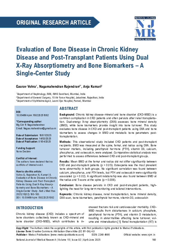 (PDF) Evaluation of Bone Disease in Chronic Kidney Disease and Post ...