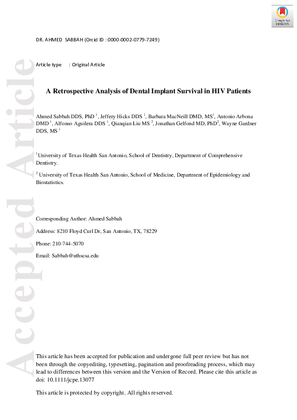 (PDF) A retrospective analysis of dental implant survival inHIVpatients