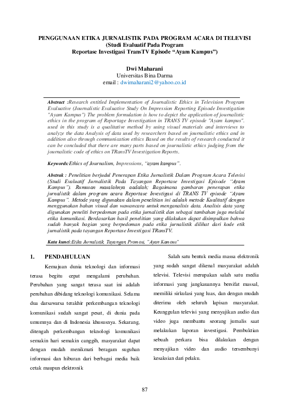(PDF) Penggunaan Etika Jurnalistik Pada Program Acara DI Televisi ...