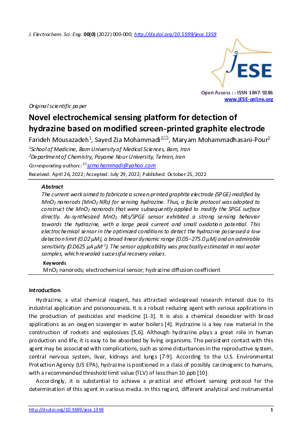(PDF) Novel electrochemical sensing platform for detection of hydrazine ...