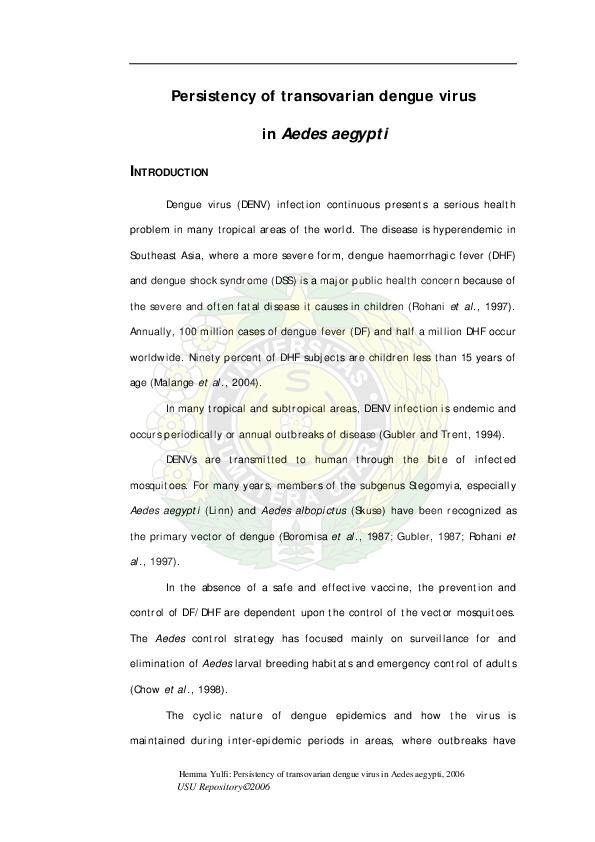(PDF) Persistency of transovarian dengue virus in Aedes aegypti