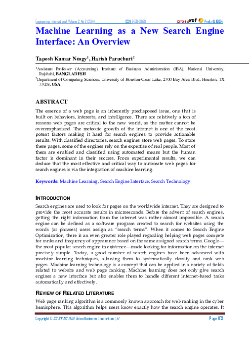 (PDF) Machine Learning as a New Search Engine Interface: An Overview