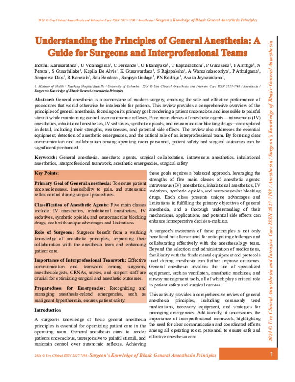 (PDF) Understanding the Principles of General Anesthesia: A
