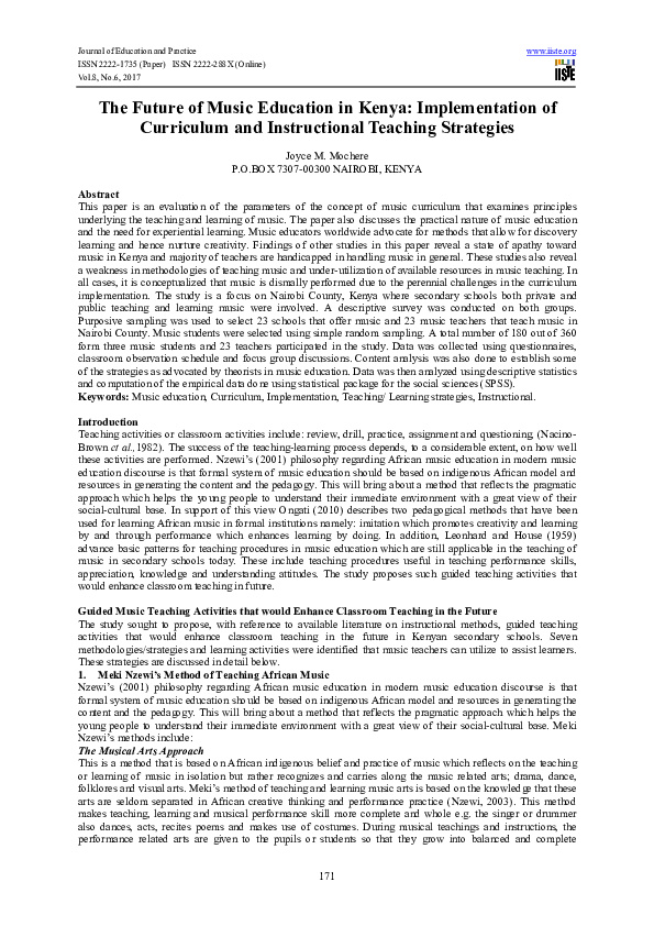 (PDF) The Future of Music Education in Kenya: Implementation of ...