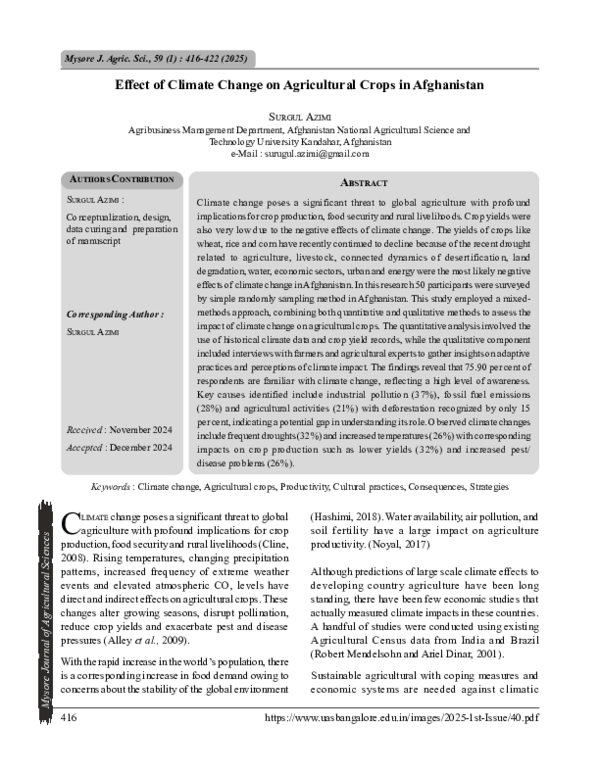 (PDF) Effect of Climate Change on Agricultural Crops in Afghanistan