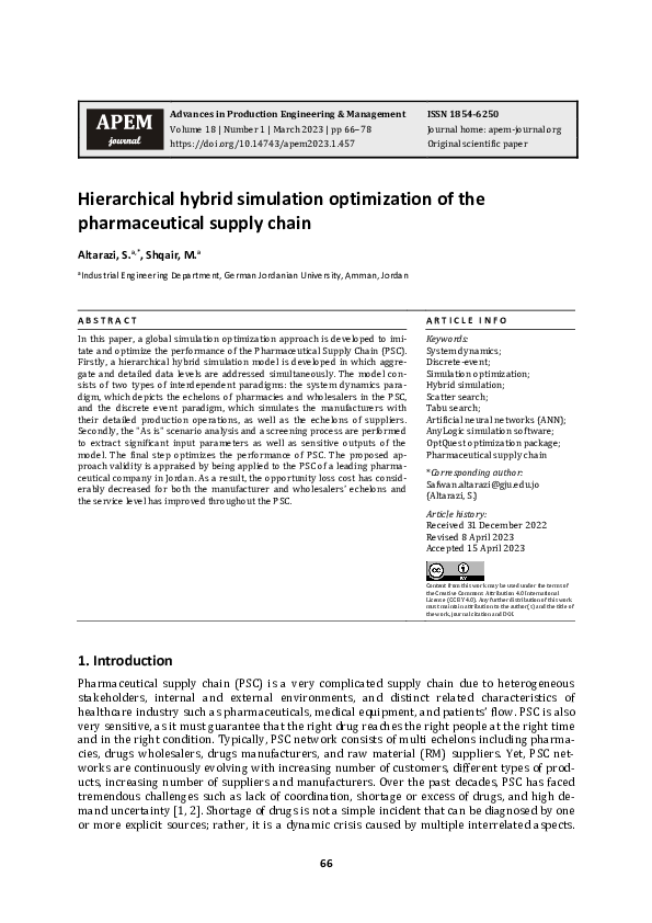 (PDF) Hierarchical hybrid simulation optimization of the pharmaceutical ...
