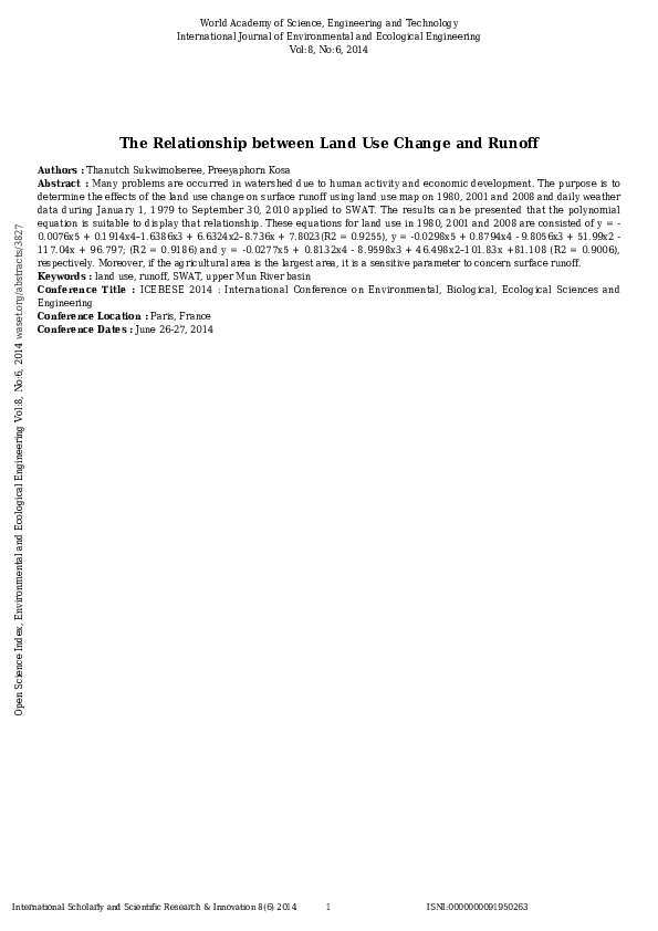 (PDF) The Relationship between Land Use Change and Runoff