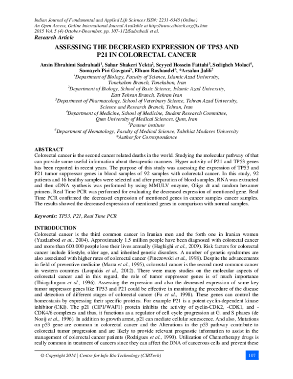 (PDF) Assessing the Decreased Expression of TP53 and P21 in Colorectal ...