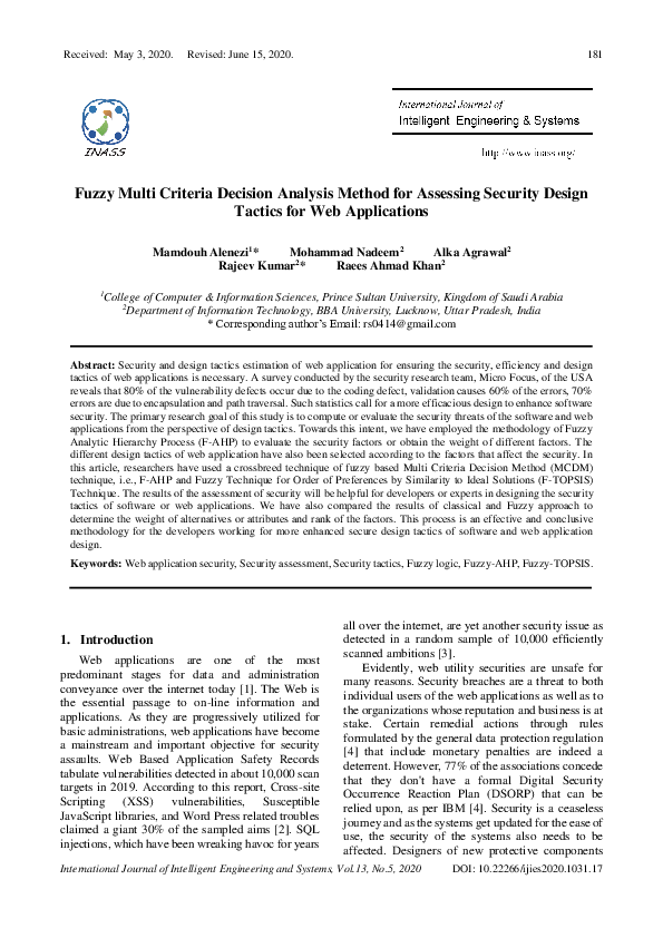(PDF) Fuzzy Multi Criteria Decision Analysis Method for Assessing ...