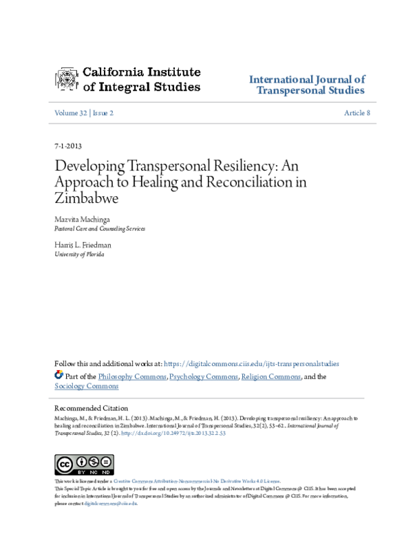 (PDF) Developing Transpersonal Resiliency: An Approach to Healing and ...