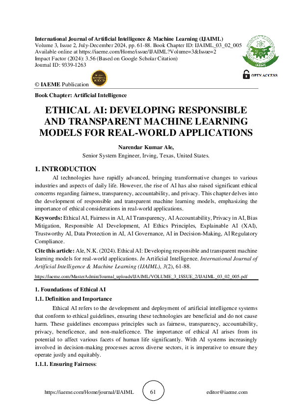 (PDF) ETHICAL AI: DEVELOPING RESPONSIBLE AND TRANSPARENT MACHINE ...