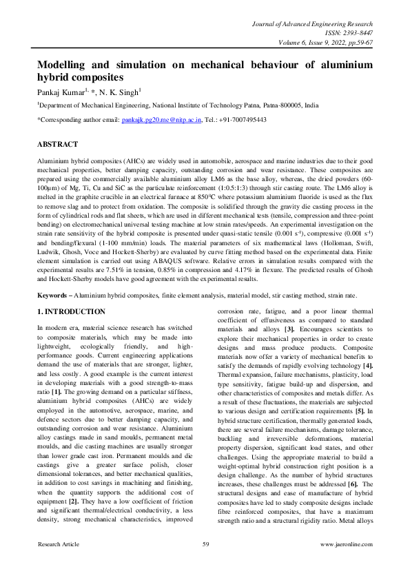 (PDF) Modelling and simulation on mechanical behaviour of aluminium ...