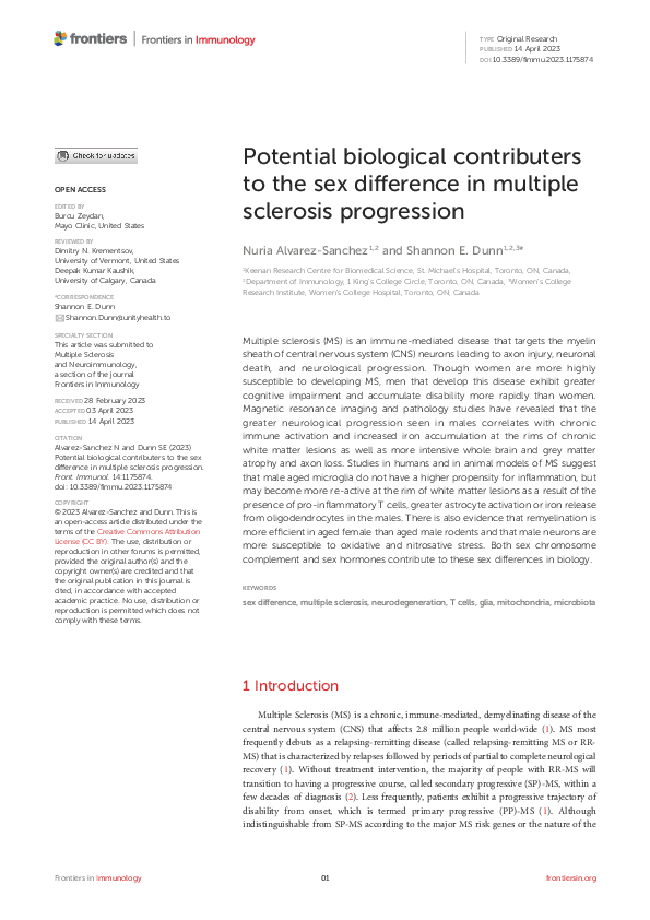(PDF) Potential biological contributers to the sex difference in ...