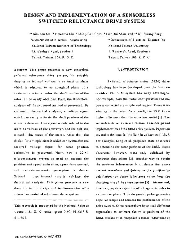 (PDF) Design and implementation of a sensorless switched reluctance ...