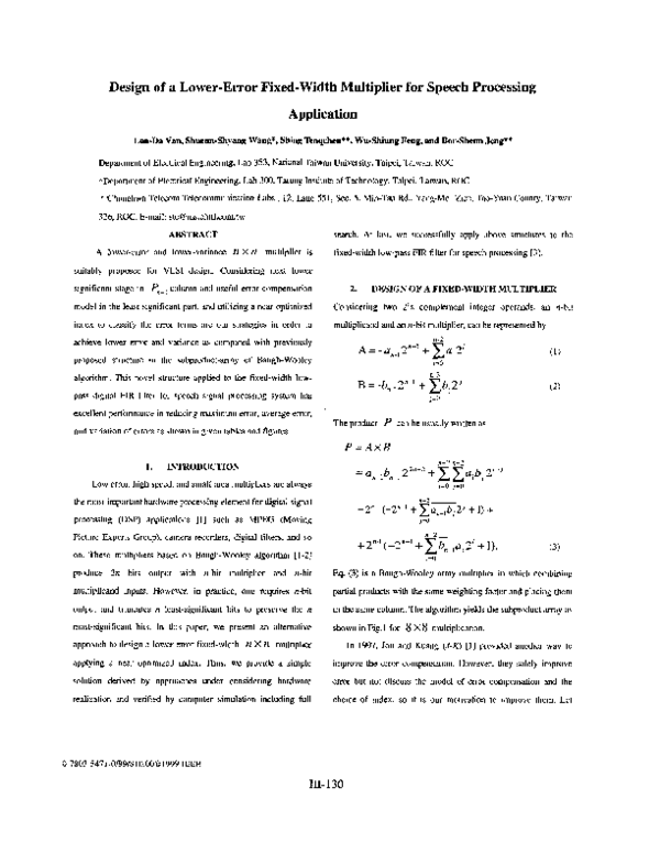 (PDF) Design of a lower-error fixed-width multiplier for speech ...