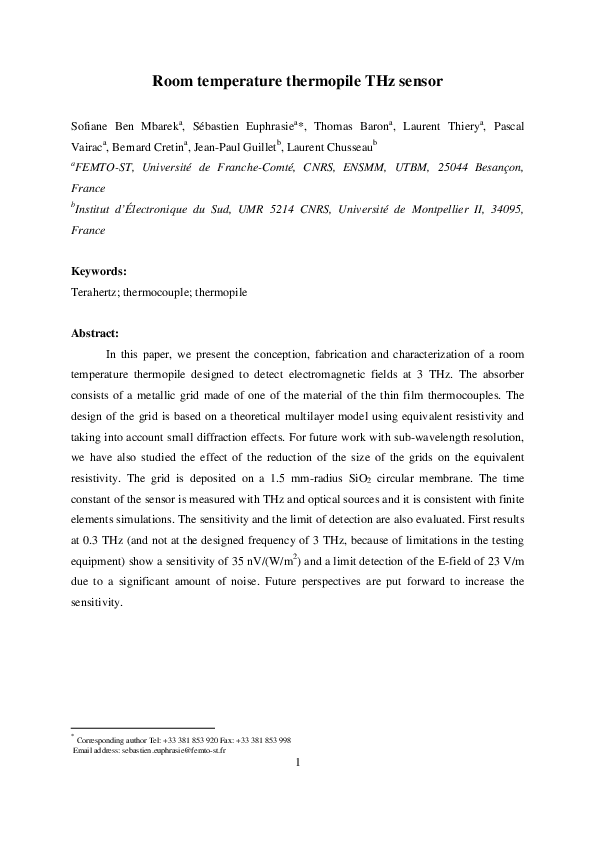 (PDF) Room temperature thermopile THz sensor