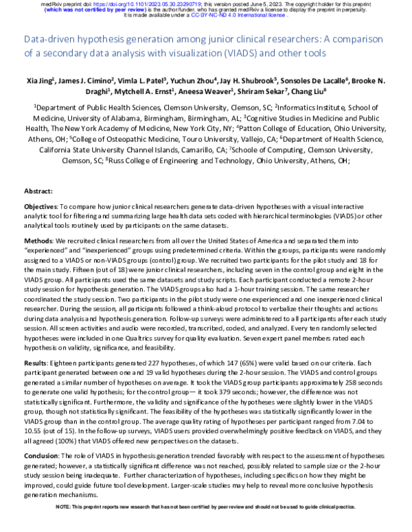 (PDF) Data-driven hypothesis generation among junior clinical ...