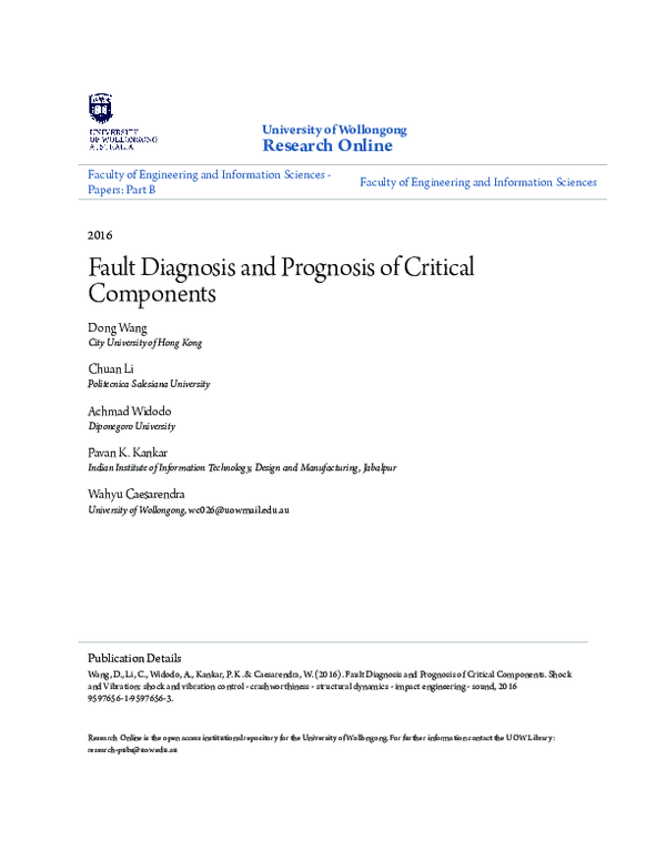 (PDF) Fault Diagnosis and Prognosis of Critical Components