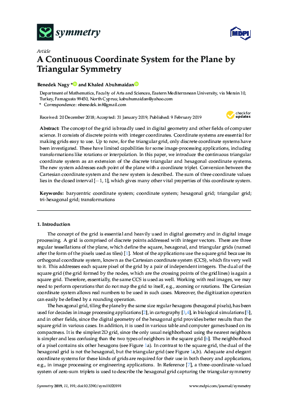 (PDF) A Continuous Coordinate System for the Plane by Triangular Symmetry