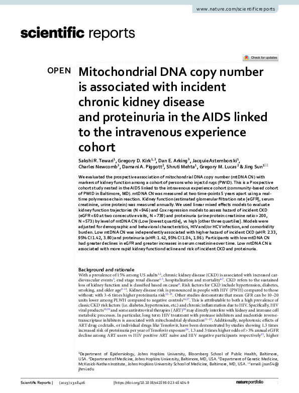 (PDF) Mitochondrial DNA copy number is associated with incident chronic ...
