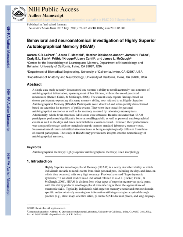 (PDF) Behavioral and neuroanatomical investigation of Highly Superior ...