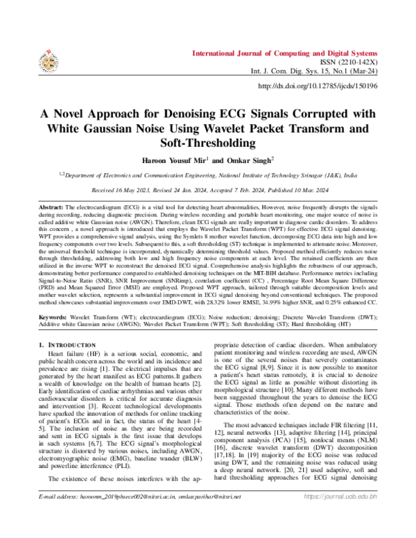 (PDF) A Novel Approach for Denoising ECG Signals Corrupted with White ...