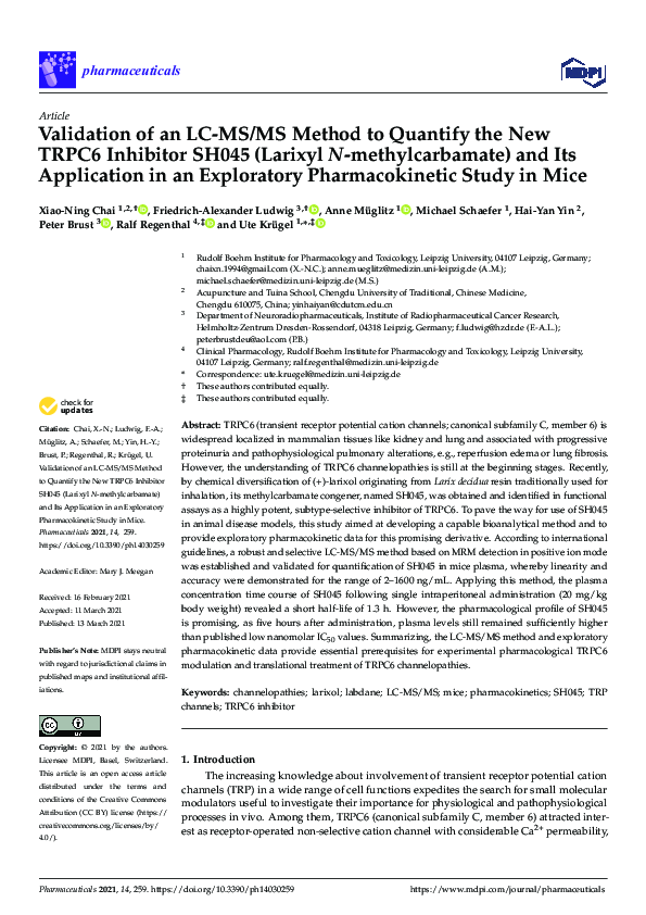(PDF) Validation of an LC-MS/MS Method to Quantify the New TRPC6 ...