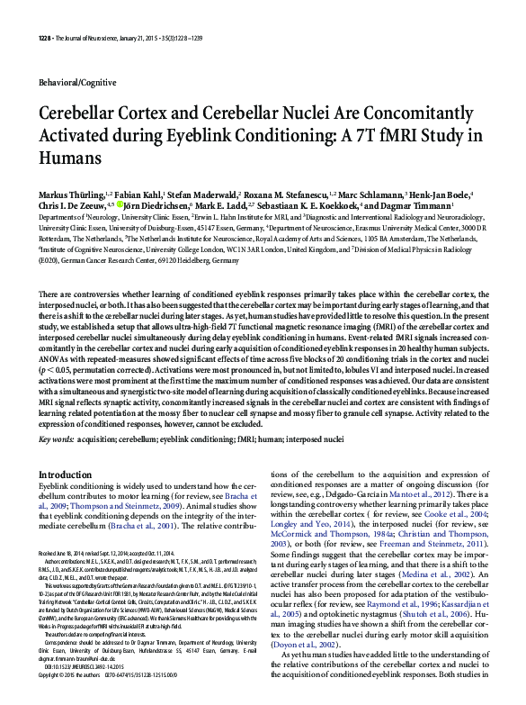 (PDF) Cerebellar Cortex and Cerebellar Nuclei Are Concomitantly ...