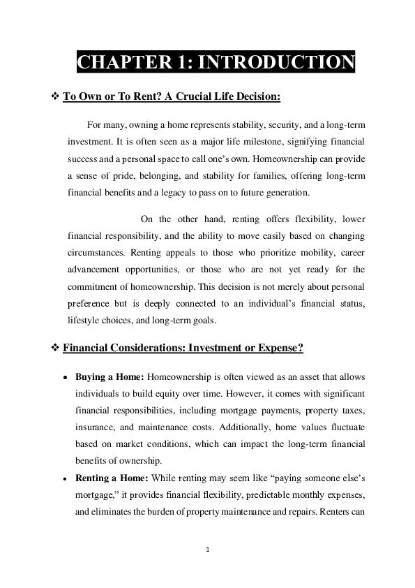 (PDF) To Own or to rent : A Comparative Analysis of Housing Option