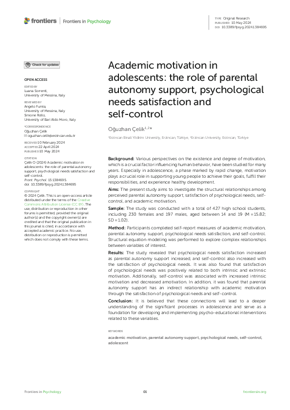 (PDF) Academic motivation in adolescents: the role of parental autonomy ...