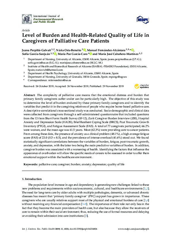 (PDF) Level of Burden and Health-Related Quality of Life in Caregivers ...