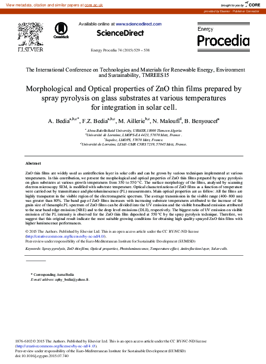 (PDF) Morphological and Optical Properties of ZnO Thin Films Prepared ...