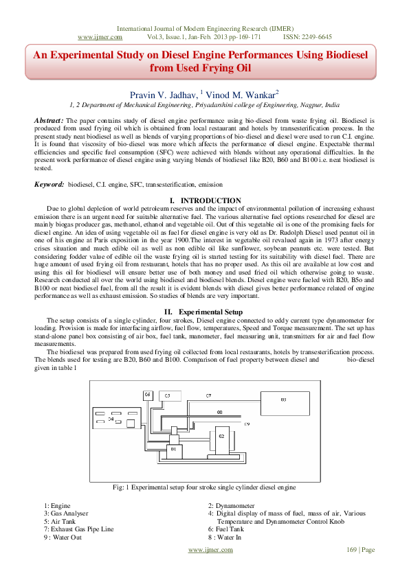 (PDF) An Experimental Study on Diesel Engine Performances Using ...